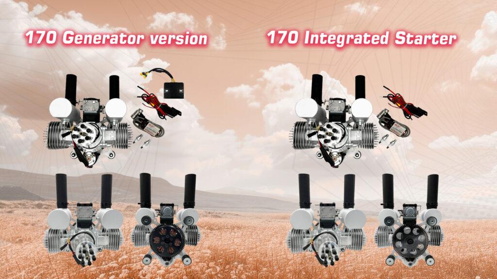 Different view of dle170 engine generator version and integrated starter