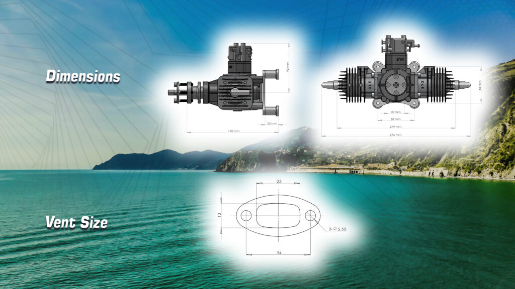 Dle60 engine dimensions and vent size