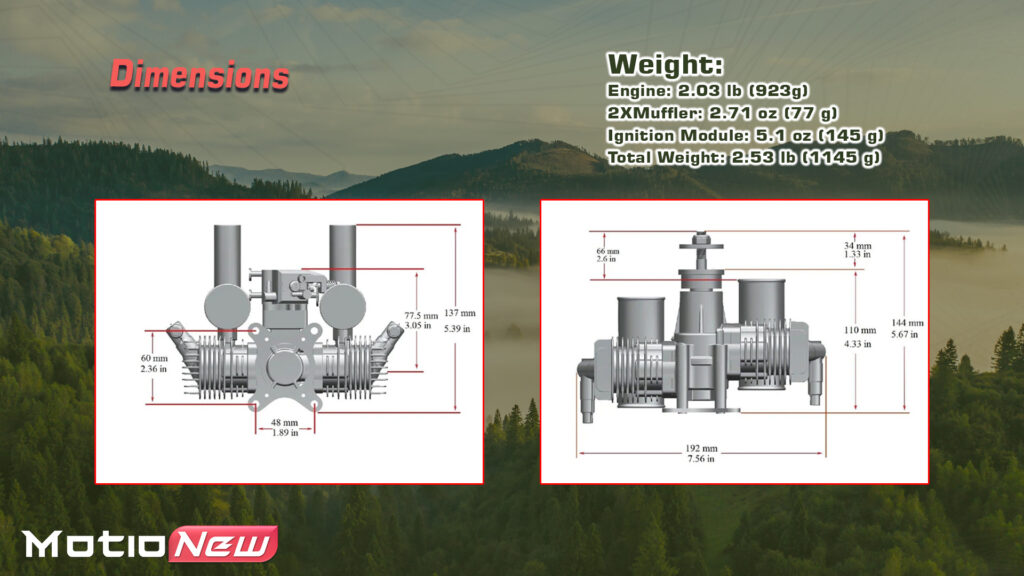 Rcgf stinger 30cc twin cylinder dimensions and weight