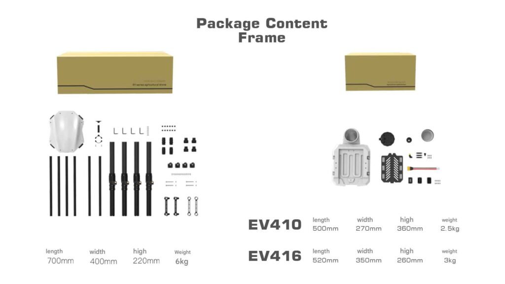 Package content frame of ev410 / ev416 agricultural drone