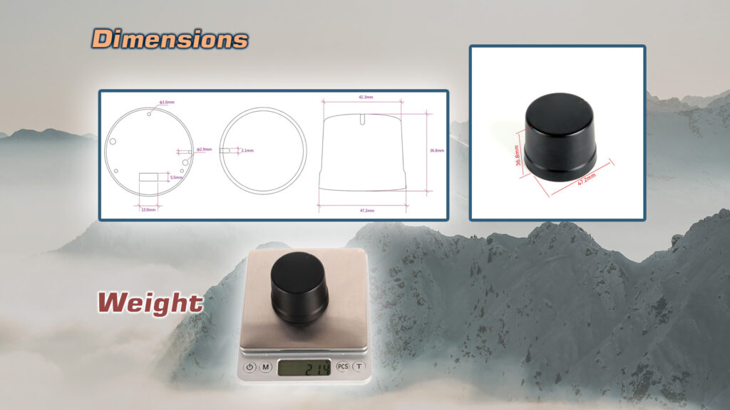 Dimensions and weight of m-rtk f9p gps