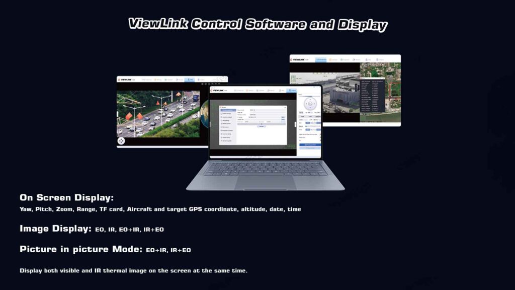 Viewlink control software and display of a30tr-1575 gimbal camera