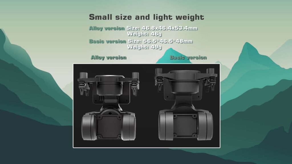 C-20t 3-axis fpv gimbal size and weight